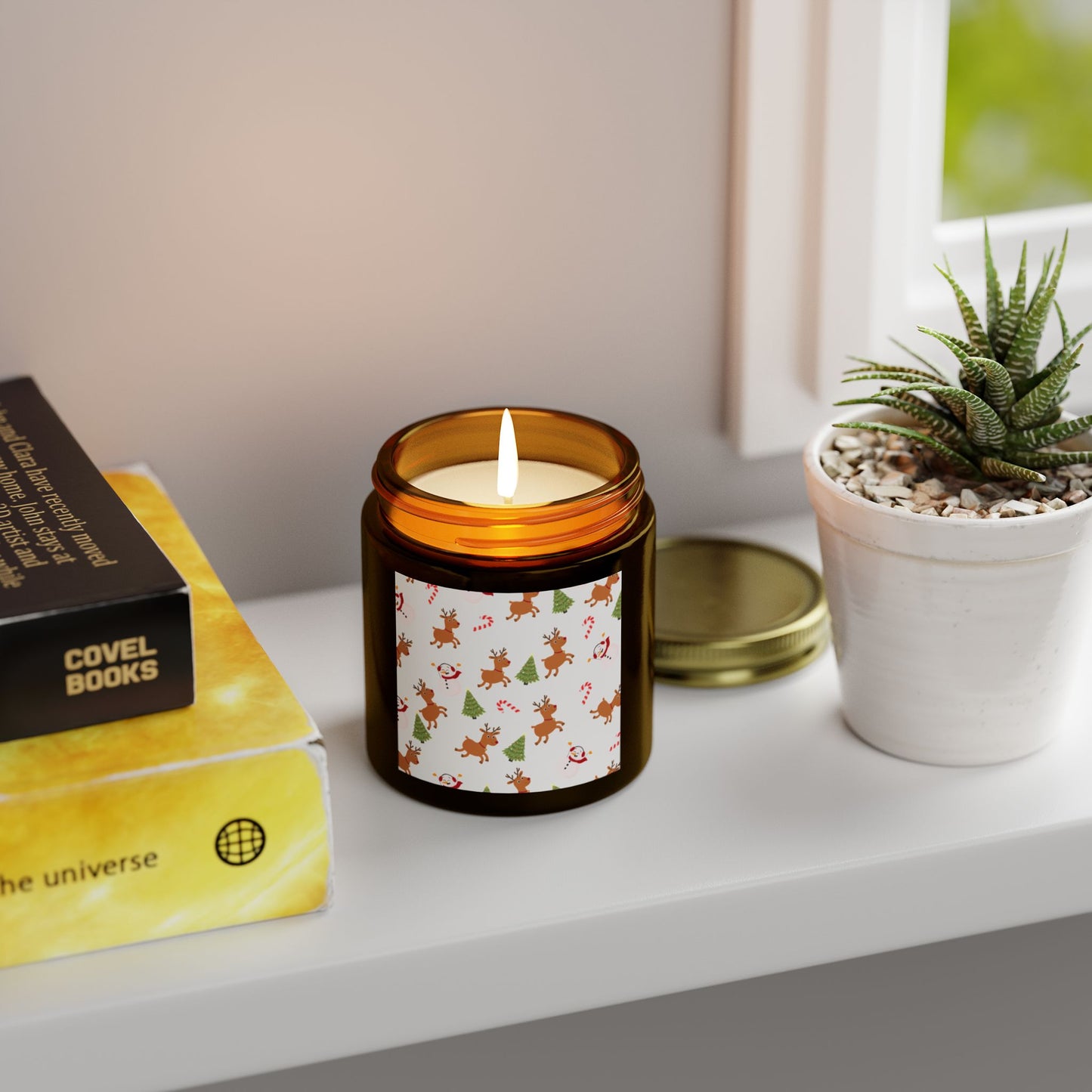 frosty deer scented candle, coconut apricot wax (4oz, 9oz)